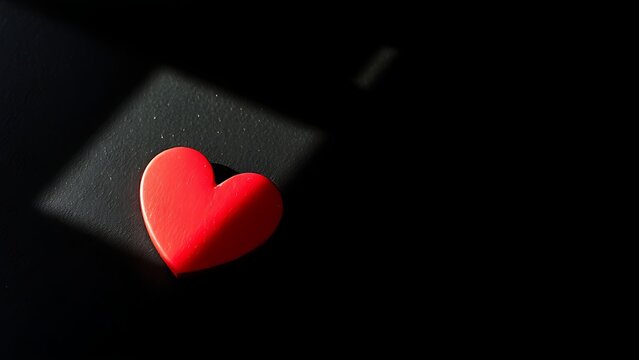 Red heart-shaped object on a dark textured surface, conveying emotion through minimalist design.