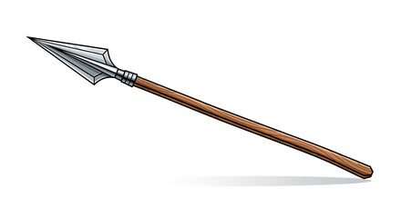 Ancient Wooden Spear with Sharp Metal Head on Isolated transparent background