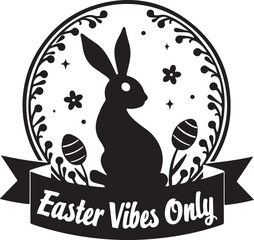 Fototapeta premium Egg-cüited for Easter – Cute Bunny Holiday DesignEaster Bunny & Egg Graphic – Festive Spring ArtworkEgg-cited Easter Logo – Holiday Celebration Illustration