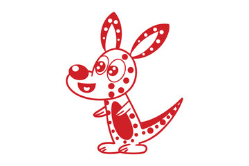 Red Cartoon Kangaroo Standing on White Background