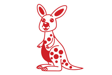 Cute Red Kangaroo Outline With Polka Dots on White Background
