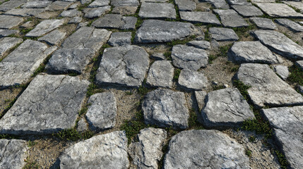 Obraz premium Roman-inspired cobblestone road with worn historic stones and aged textures ideal for ancient architecture reconstructions and historical scenes