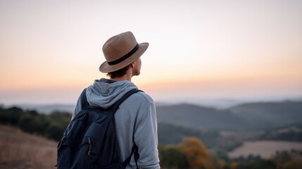 Fototapeta premium Solo traveler contemplating vast canyon view