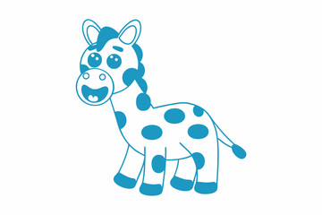 Happy Cartoon Blue Giraffe Design Isolated on White Background