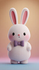 A cute and fluffy bunny, wearing a bow tie, stands playfully. The image is a close-up view, the bunny exudes charm and innocence. 
