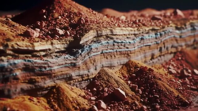 geological time lapse cross section showing sediment buildup forming distinct colorful layers