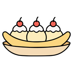 Vanilla banana split ice cream flat color vector illustration template design