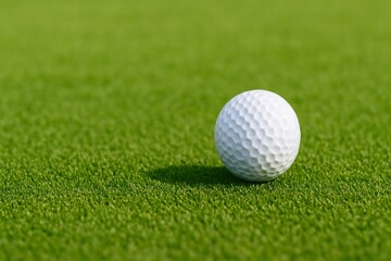 Obraz premium Golf ball resting on serene green grass capturing the essence of a perfect day on the course in harmony with nature and the sport of golf.