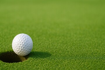 Golf ball resting on the lush green edge capturing the essence of the game of golf in a tranquil outdoor setting.