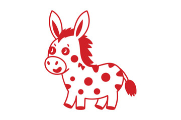 Cute Red Outlined Cartoon Donkey with Polka Dots on White Background