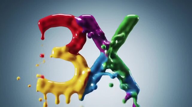 Vibrant Liquid Paint Forming the Number 3X in a Dynamic Splash