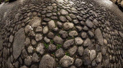 Roman-inspired cobblestone road with worn historic stones and aged textures ideal for ancient architecture reconstructions and historical scenes