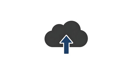 A grey cloud with a blue arrow pointing upwards on a white background in a digital illustration ai generated