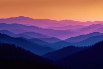 Vivid Sunset Over Mountain Ranges with Layered Silhouettes and Warm Color Gradient