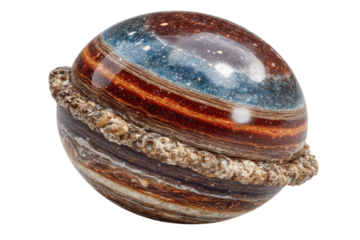 Decorative planet model with intricate details and cosmic design on transparent background