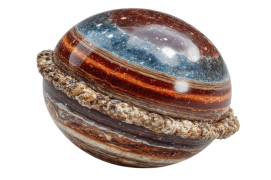 Decorative planet model with intricate details and cosmic design on transparent background