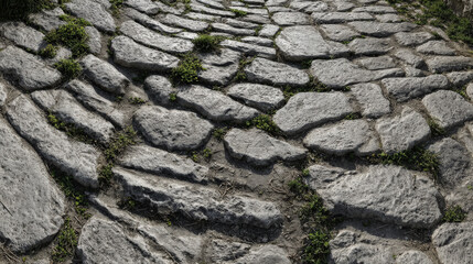 Roman-inspired cobblestone road with worn historic stones and aged textures ideal for ancient architecture reconstructions and historical scenes