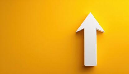 White Arrow Pointing Up on Bright Yellow Background for Growth and Progress