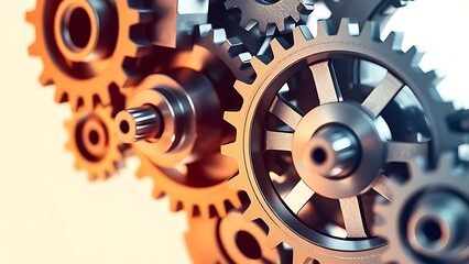 Obraz premium Abstract composition of mechanical gears in metallic tones with gradient lighting.