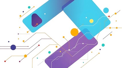 Obraz premium Modern business concept visualized with geometric shapes and flow lines on a clean white backdrop.