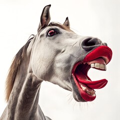 head of a horse with red lipstick, funny characters.