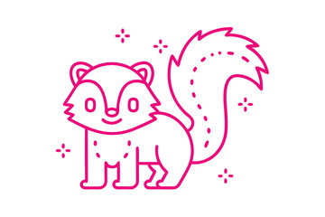 Pink Squirrel Cartoon Outline, Standing Isolated on a White Background,