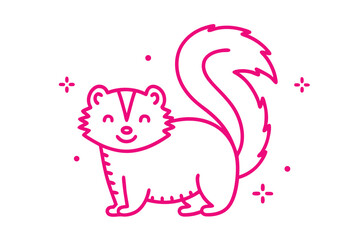 Outlined Skunk on White Backdrop Cute Cartoon Mascot