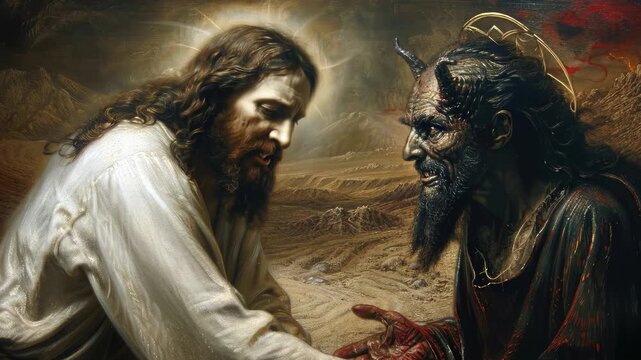 Christ desert trial: Jesus fast, devil dialogue, New Testament record, holy struggle, sacred ordeal, divine test, gospel witness, spiritual triumph, forty day, faith endurance, biblical lesson,