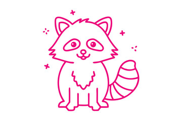Outline of Cute Raccoon with Pink Line on a White Background