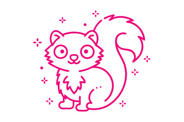 Pink Outline Squirrel With Bushy Tail On White Background Minimalist