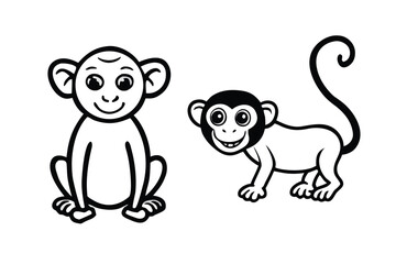 Two adorable cartoon monkeys, perfect for children's books or coloring pages.