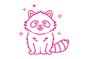 Pink Cute Raccoon Outline on White Background Cartoon Style