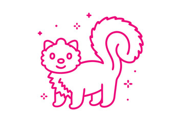 Stylized pink Squirrel with Fluffy Tail on White Background, Modern Design