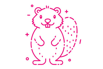 Outline pink beaver on white background. Cartoon animal icon