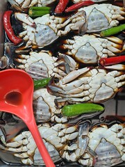 Soy Sauce Marinated Crab (Ganjanggejang) - Raw crab aged in boiled soybean sauce has harmony with sweet-savory flavor of crab and salty sauce. The dish is commonly served with a bowl of rice