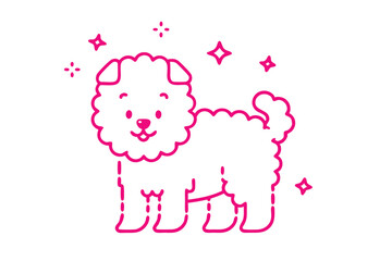 Pink Outline of Poodle Dog on White Background Isolated