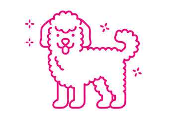 Pink Fluffy Poodle Dog, Cute Outline Icon, Happy Puppy, on White Background