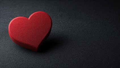 A vibrant red heart shape rests on a dark textured background