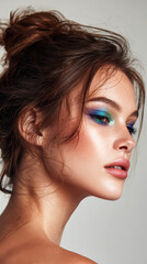 Fototapeta premium Beautiful Woman with Colorful Makeup and Soft Natural Lighting