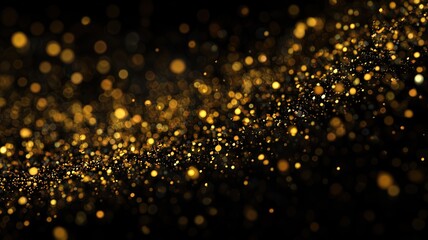 Black background with gold glitter. The image is abstract and dynamic