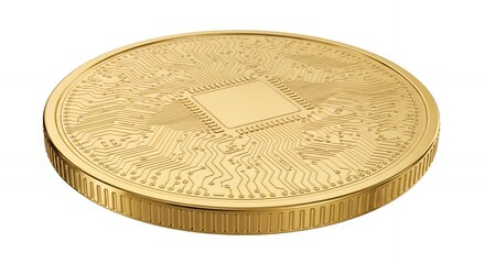 Gold Cryptocurrency Coin Circuit Board Design.