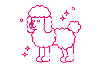 Isolated Cute Poodle Line Art with Sparkling Star and Dot on White Background