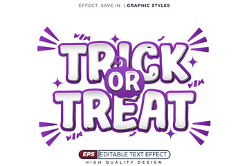 Editable 3d text effect trick or treat with purple color on with background for poster template