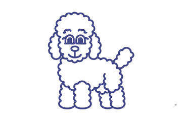 Cute Poodle Cartoon in Purple Outline with White Background Art