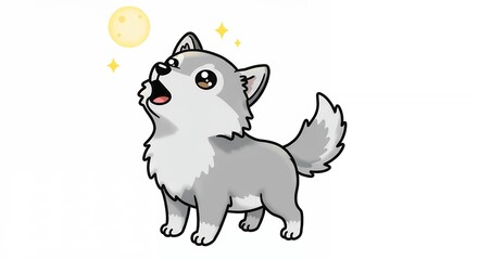 Cute cartoon husky puppy looking up at light
