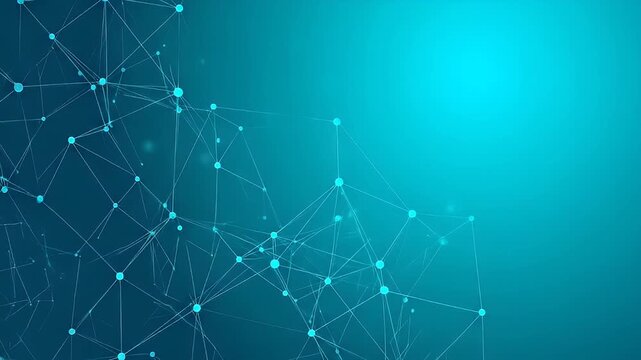 Teal-toned gradient background with connected dots and lines abstract technology design