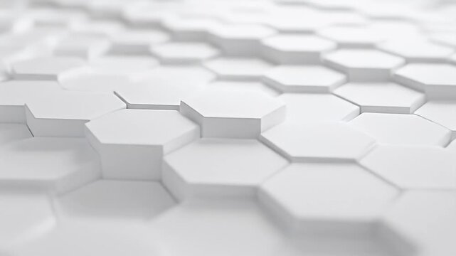 Abstract surface with white hexagonal tiles rising from a plane in close up view