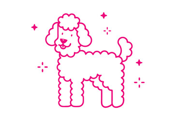 Playful Poodle Outline Illustration, Pink Line Art Cartoon Dog on White Background