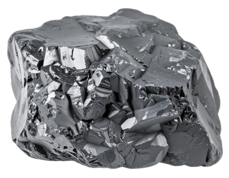 A piece of coal rock with a natural texture, isolated on a white background, symbolizing raw materials and industry.
