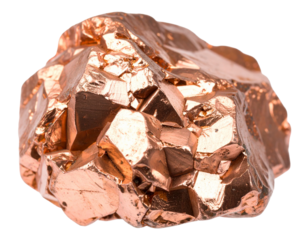 A rough piece of copper ore, isolated on a white background, representing raw mineral resources and geology.